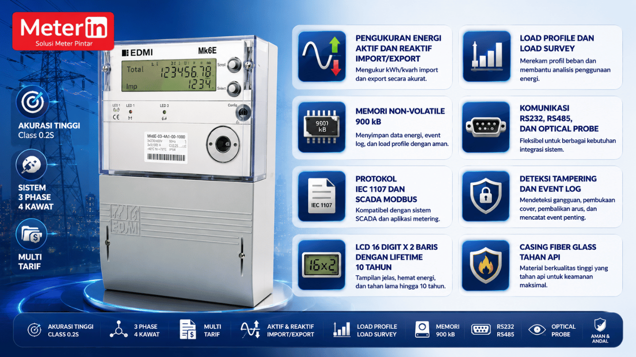 KWh Meter EDMI MK6E Class 0.2S 5A untuk Pengukuran Energi